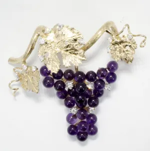 14kt Gold Purple Amethyst and Diamonds Grape Cluster Slide Necklace