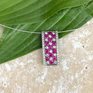 14KT White Gold Ruby   Diamond Rectangle Pendant Slide
