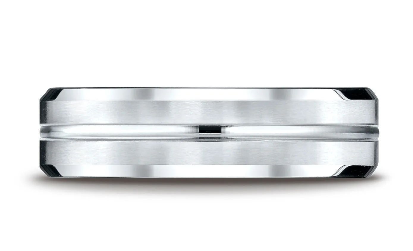 Benchmark 10K White Gold 6mm Comfort-Fit Satin-Finished w/  High Polished Cut Carved Design Wedding Band
