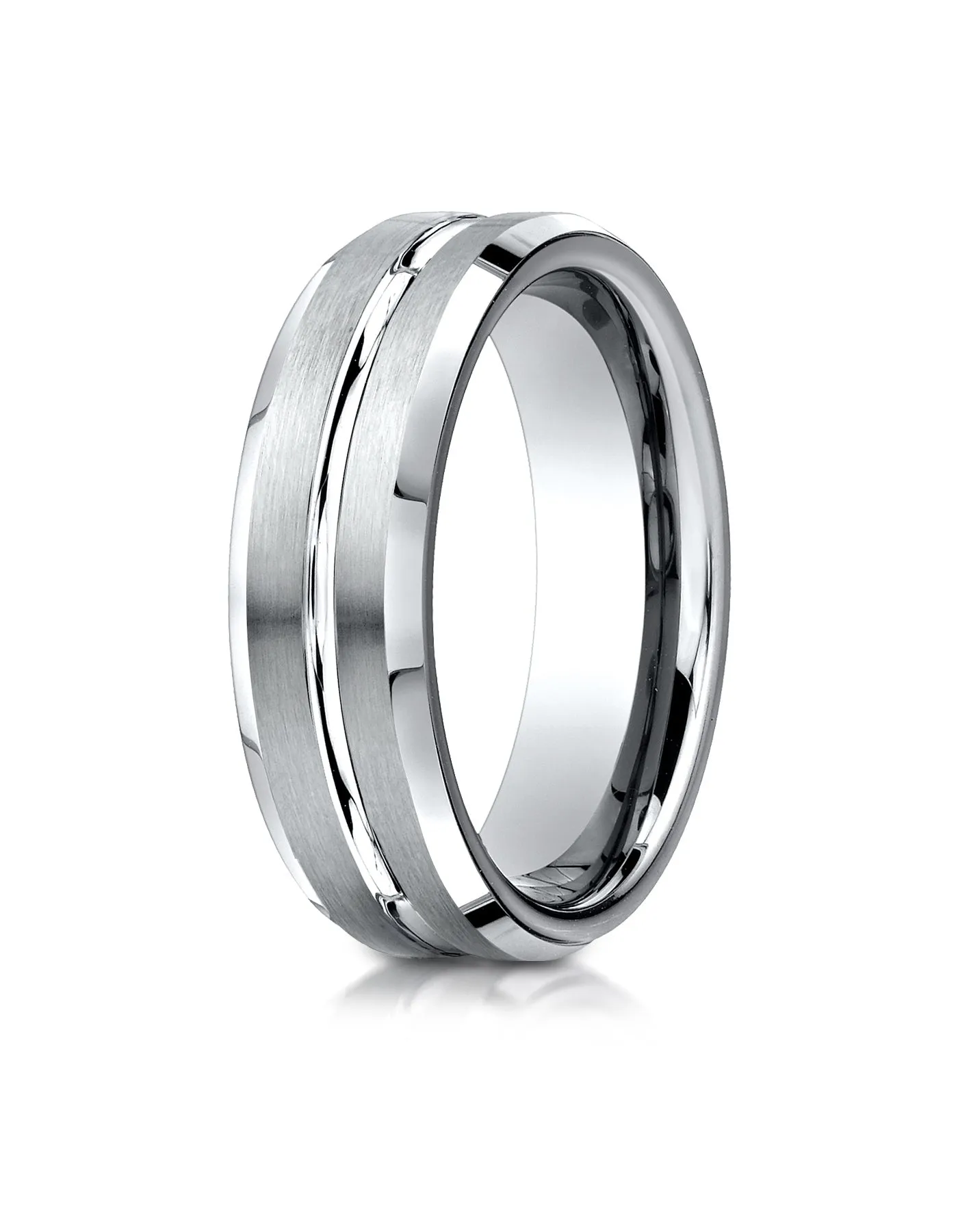 Benchmark 10K White Gold 6mm Comfort-Fit Satin-Finished w/  High Polished Cut Carved Design Wedding Band