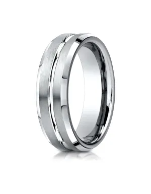 Benchmark 10K White Gold 6mm Comfort-Fit Satin-Finished w/  High Polished Cut Carved Design Wedding Band