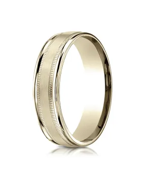 Benchmark 10K Yellow Gold 6mm Comfort-Fit Satin Finish Center w/  Milgrain Round Edge Carved Design Ring