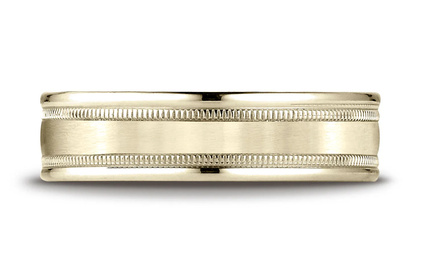 Benchmark 10K Yellow Gold 6mm Comfort-Fit Satin Finish Center w/  Milgrain Round Edge Carved Design Ring