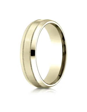 Benchmark 10K Yellow Gold 6mm Comfort-Fit Satin-Finished with Milgrain Carved Design Wedding Band Ring