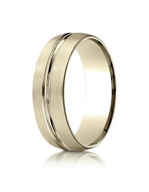 Benchmark 10k Yellow Gold 7mm Comfort-Fit Satin-Finish w/ High Polish Center Cut Carved Design Band,(4-15)