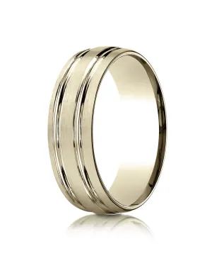 Benchmark 10k Yellow Gold 7mm Comfort-Fit Satin-Finish with Parallel Grooves Carved Design Band, (4-15)