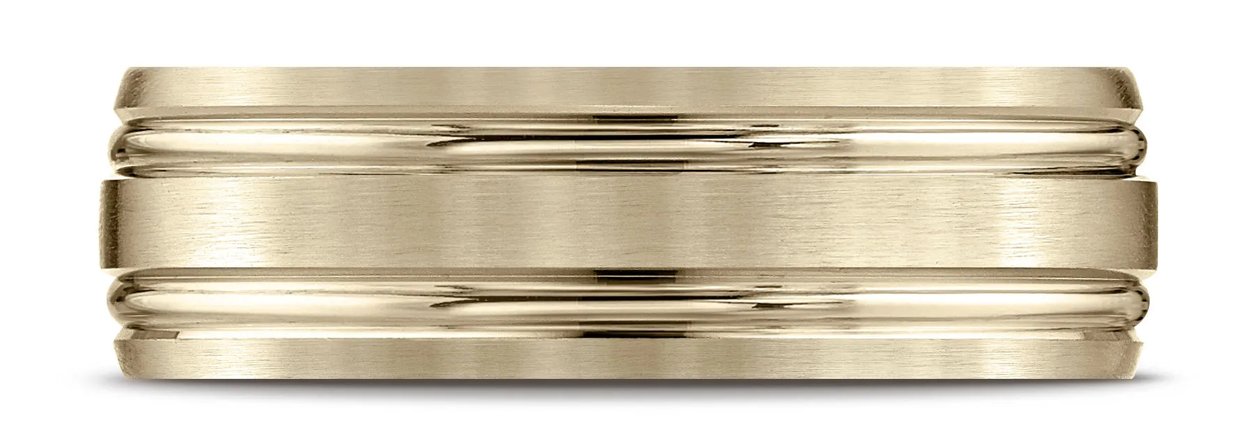 Benchmark 10k Yellow Gold 7mm Comfort-Fit Satin-Finish with Parallel Grooves Carved Design Band, (4-15)