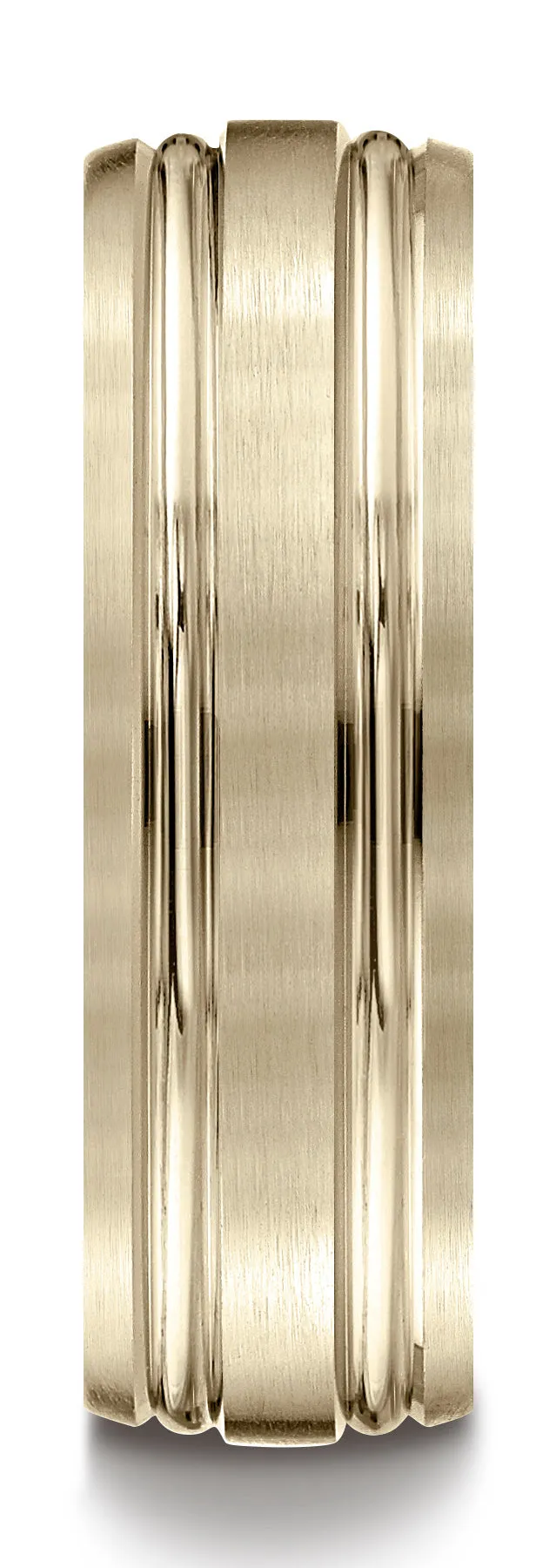 Benchmark 10k Yellow Gold 7mm Comfort-Fit Satin-Finish with Parallel Grooves Carved Design Band, (4-15)