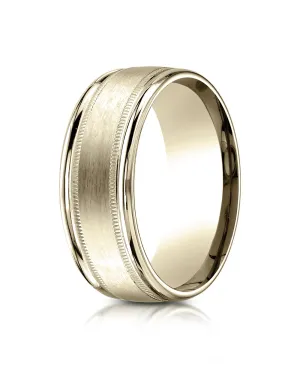 Benchmark 10K Yellow Gold 8mm Comfort-Fit Satin Finish Center w/  Milgrain Round Edge Carved Design Ring
