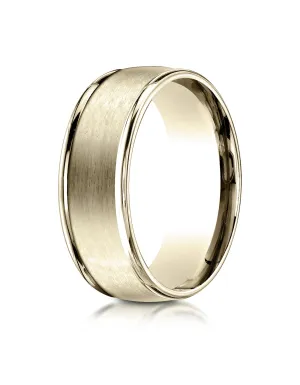 Benchmark 10K Yellow Gold 8mm Comfort-Fit Satin Finish High Polish Round Edge Carved Design Wedding Band