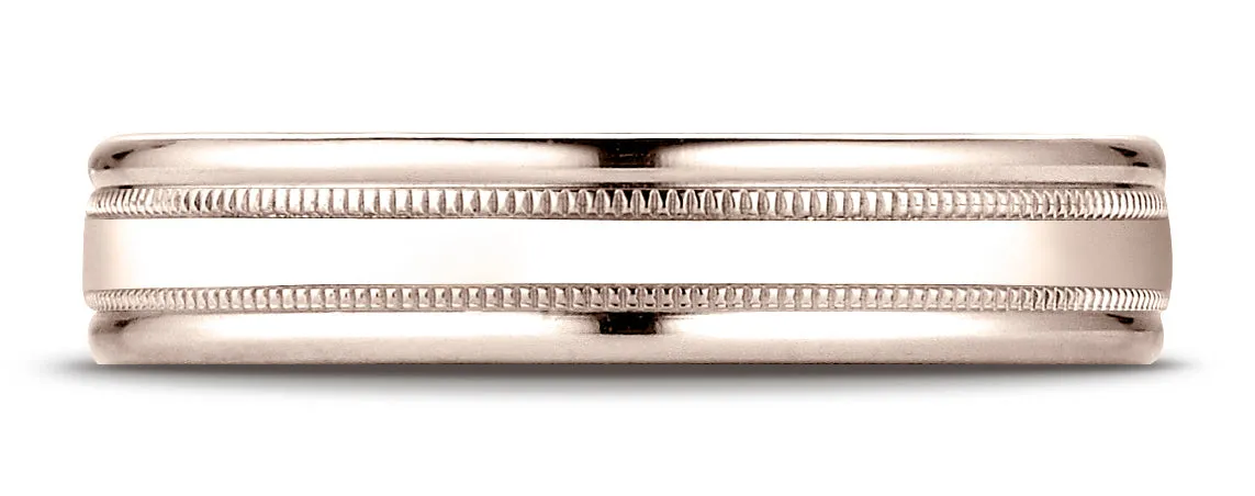 Benchmark 14K Rose Gold 4mm Comfort-Fit with a Round Edge and Milgrain Carved Design Wedding Band Ring