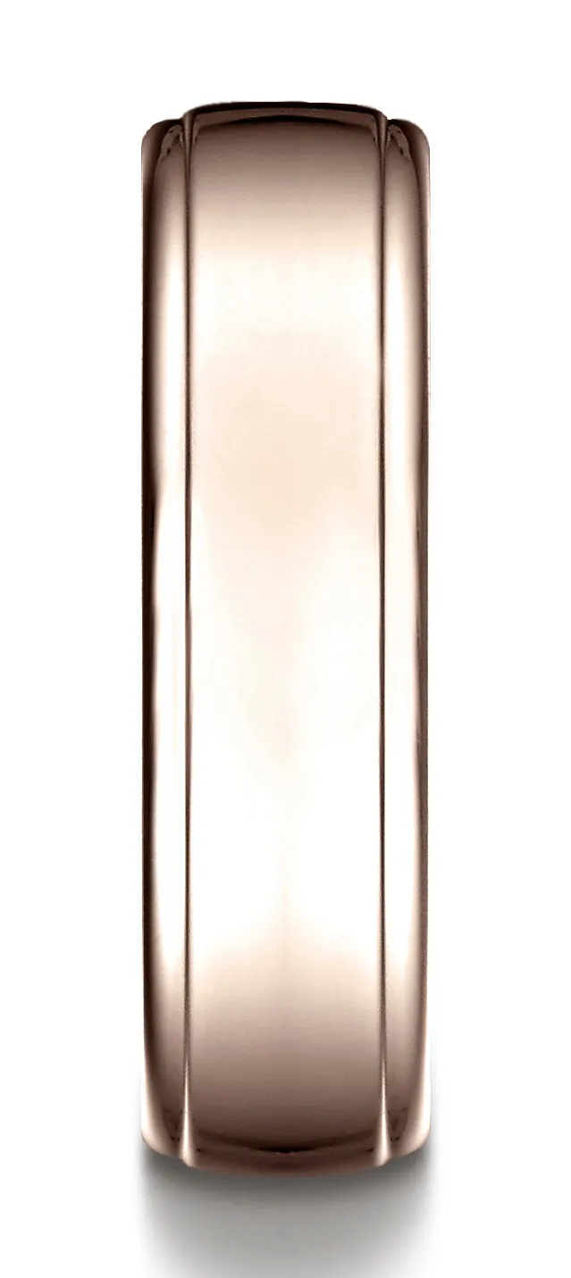Benchmark 14k Rose Gold 6.5mm Comfort-Fit Drop Edge High Polish Design Band, (Sizes 4-14)