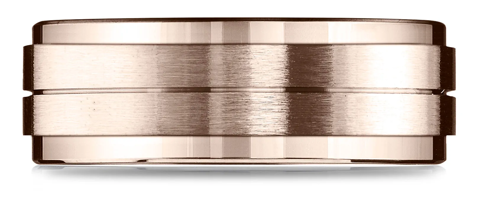 Benchmark 14k Rose Gold 8mm Comfort-Fit Drop Bevel Satin Center Design Band, (Sizes 4-15)