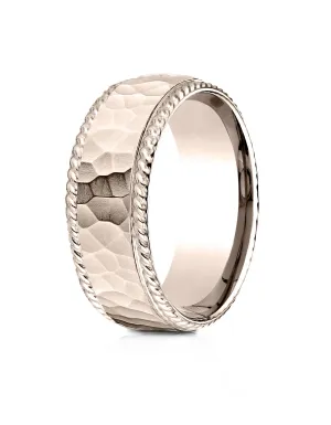 Benchmark 14k Rose Gold 8mm Comfort-Fit Rope Edge Hammered Finish Design Band, (Sizes 4-15)