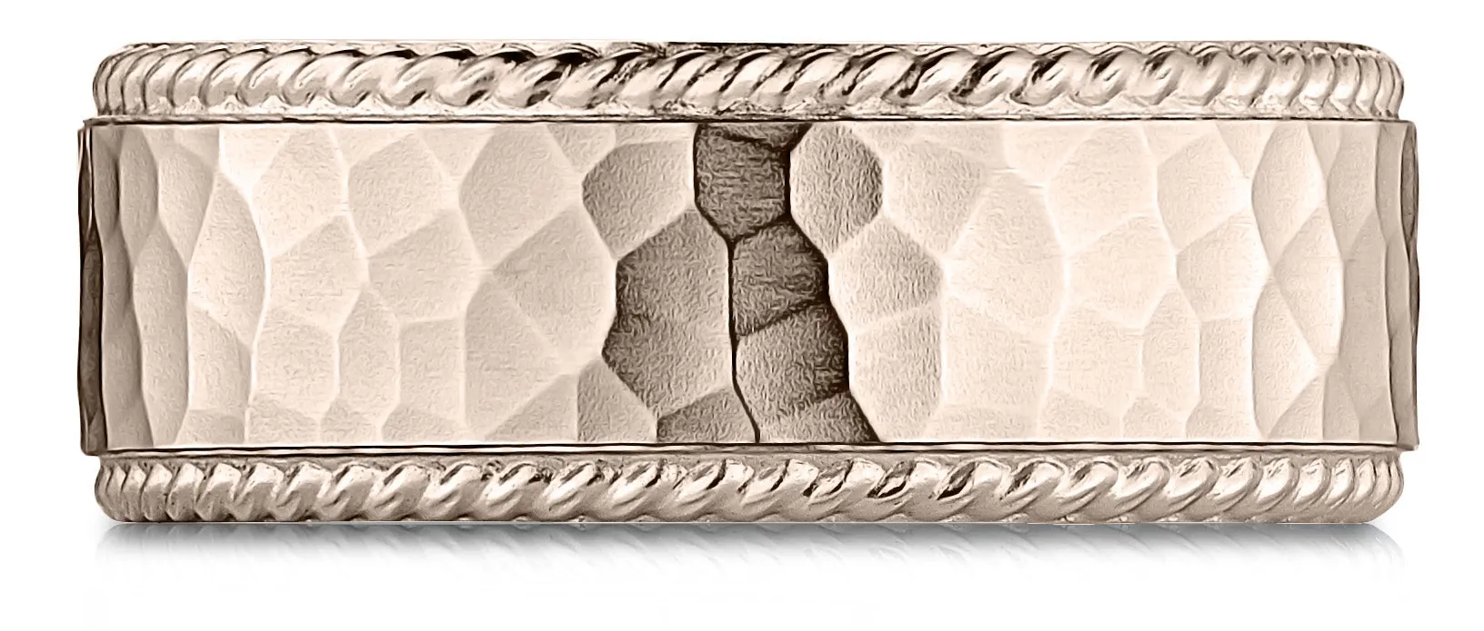 Benchmark 14k Rose Gold 8mm Comfort-Fit Rope Edge Hammered Finish Design Band, (Sizes 4-15)