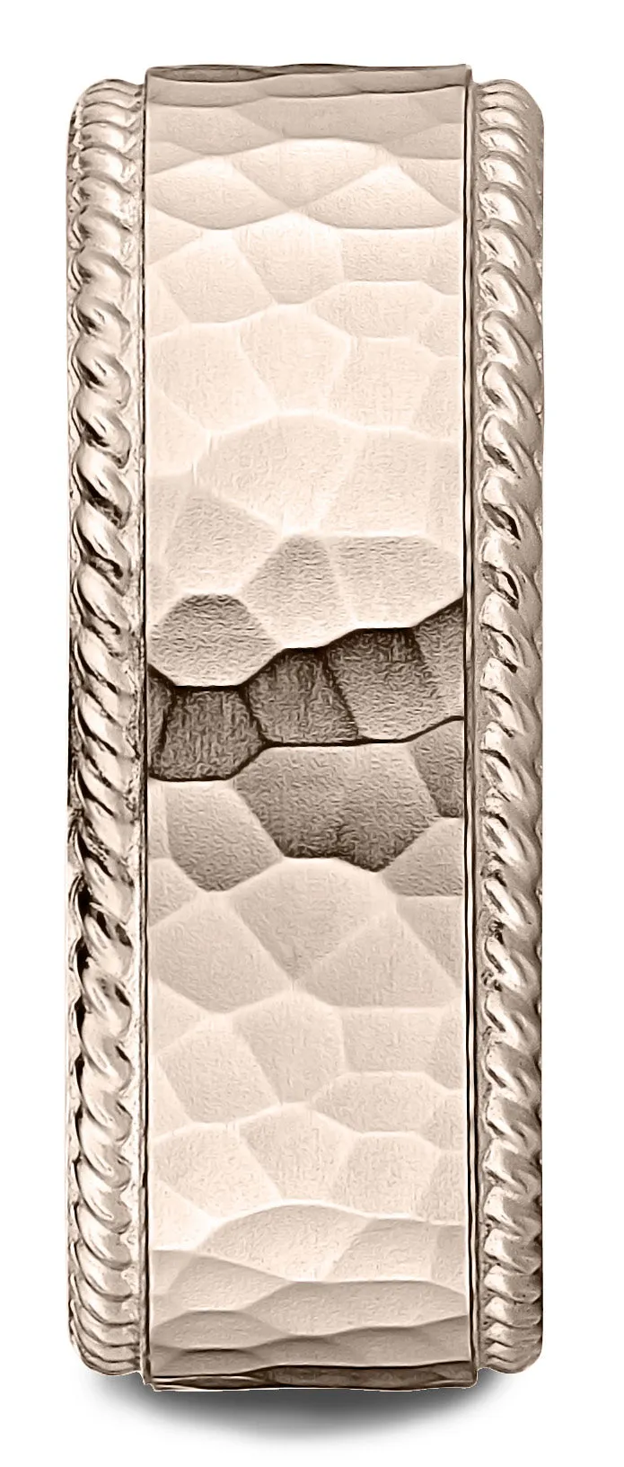 Benchmark 14k Rose Gold 8mm Comfort-Fit Rope Edge Hammered Finish Design Band, (Sizes 4-15)