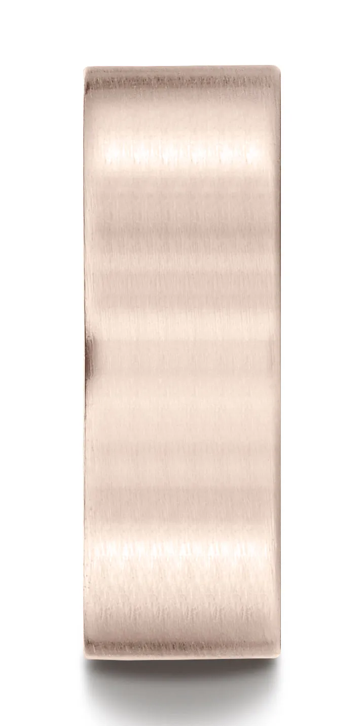 Benchmark 14K Rose Gold 8mm Comfort-Fit Satin-Finished Carved Design Wedding Band Ring (Sizes 4 - 15 )