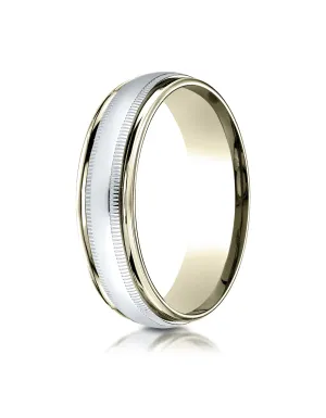 Benchmark 14K Two-Toned Gold 6mm Comfort-Fit High Polished Carved Design Wedding Band Ring with Milgrain