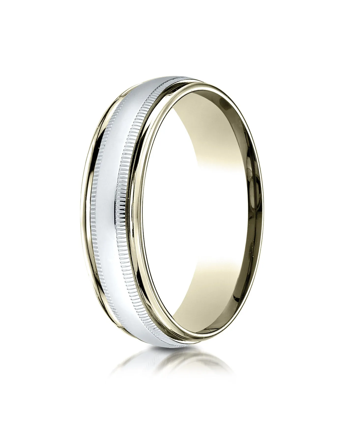 Benchmark 14K Two-Toned Gold 6mm Comfort-Fit High Polished Carved Design Wedding Band Ring with Milgrain
