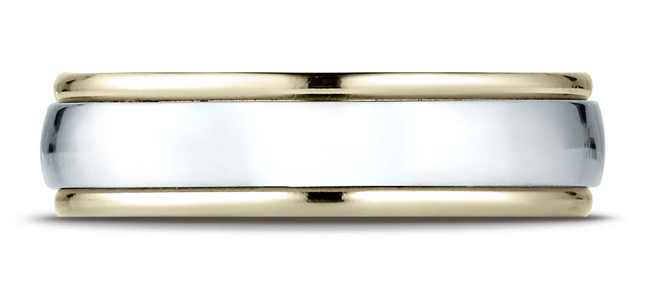 Benchmark 14K Two-Toned Gold 6mm Comfort-Fit High Polished Carved Design Wedding Band (Sizes 6 - 13 )