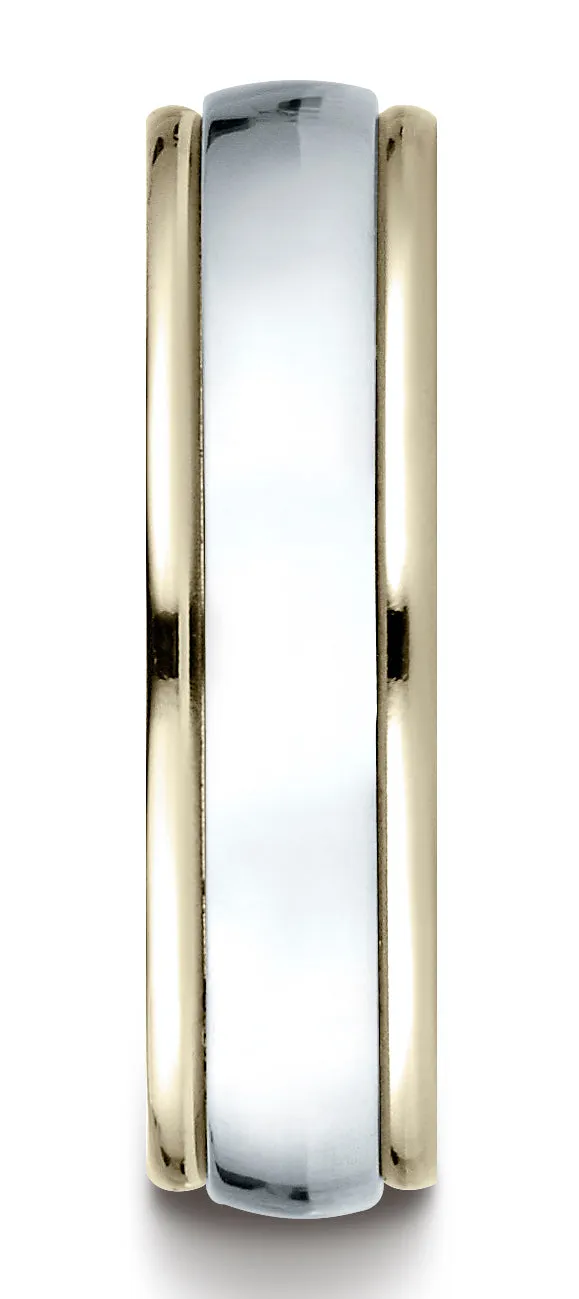 Benchmark 14K Two-Toned Gold 6mm Comfort-Fit High Polished Carved Design Wedding Band (Sizes 6 - 13 )