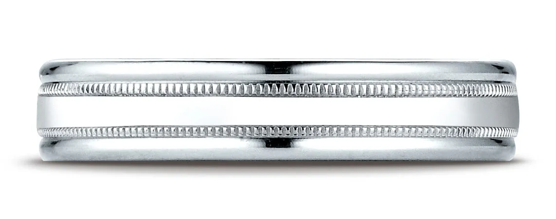 Benchmark 14K White Gold 4mm Comfort-Fit with a Round Edge and Milgrain Carved Design Wedding Band Ring