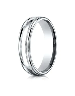 Benchmark 14K White Gold 4mm Comfort-Fit with a Round Edge and Milgrain Carved Design Wedding Band Ring