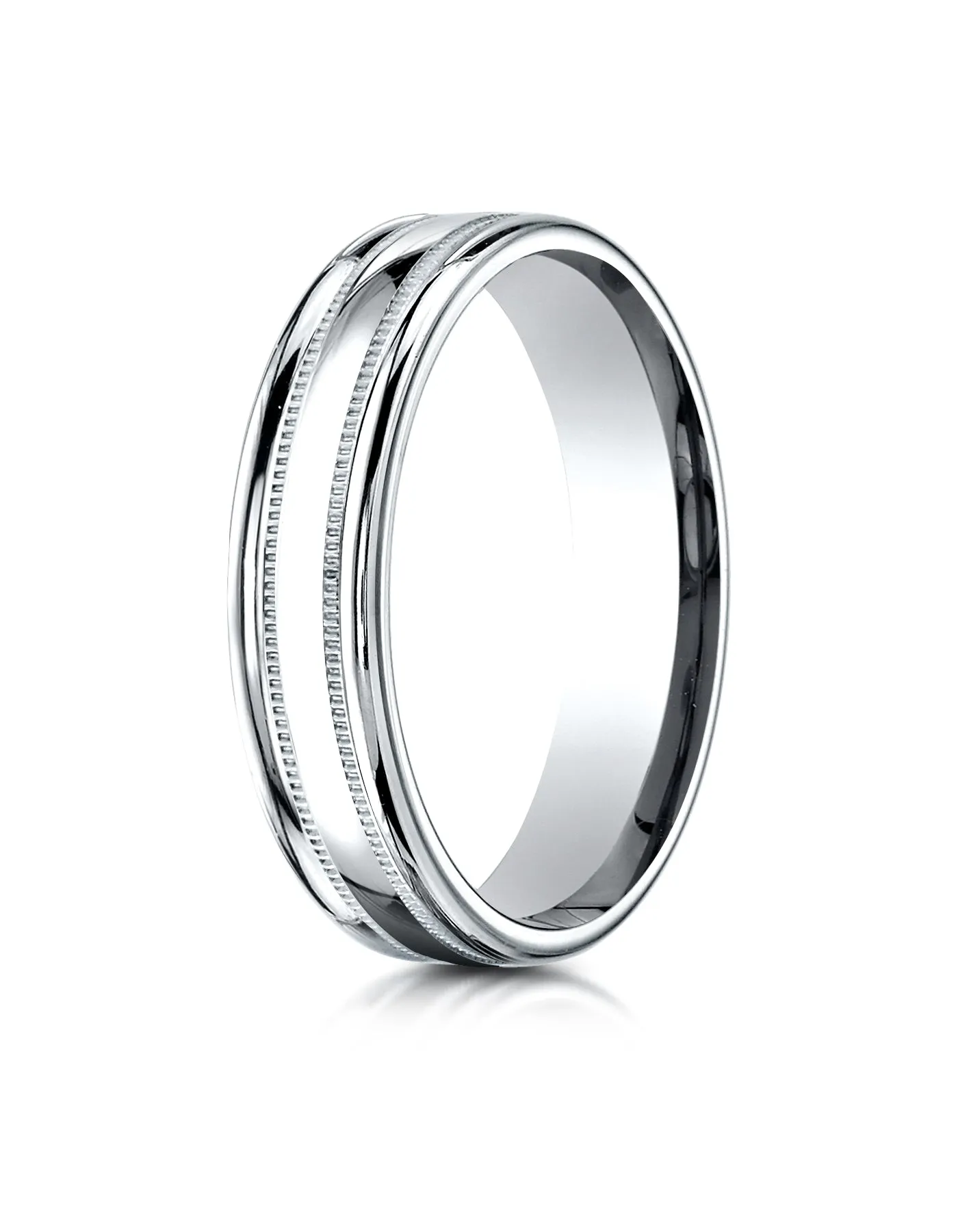 Benchmark 14K White Gold 4mm Comfort-Fit with a Round Edge and Milgrain Carved Design Wedding Band Ring