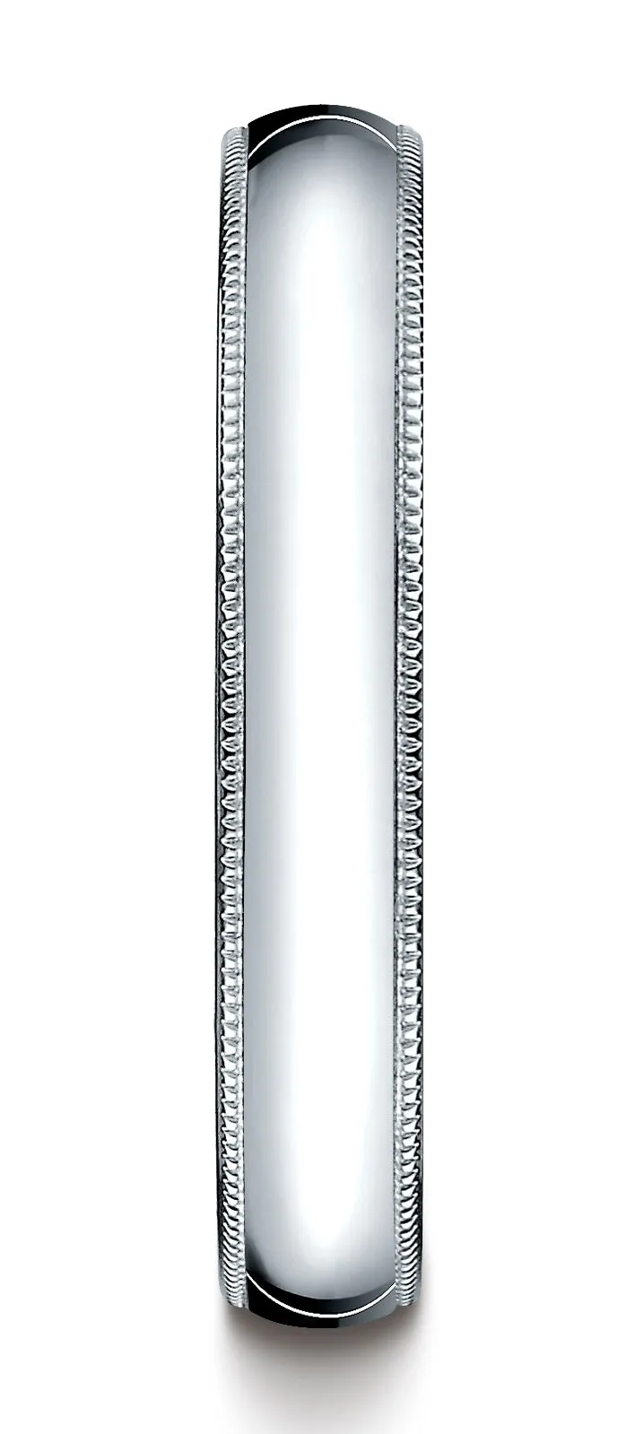 Benchmark 14K White Gold 4mm Slightly Domed Super Light Comfort-Fit Wedding Band Ring with Milgrain