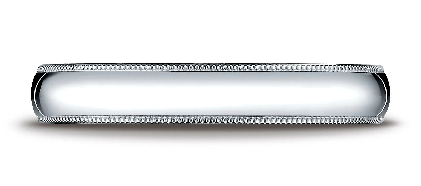 Benchmark 14K White Gold 4mm Slightly Domed Super Light Comfort-Fit Wedding Band Ring with Milgrain