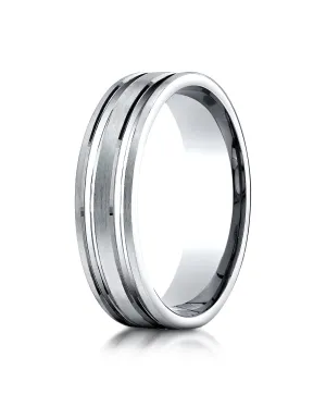 Benchmark 14K White Gold 6mm Comfort-Fit Satin-Finished with Parallel Grooves Carved Design Wedding Band