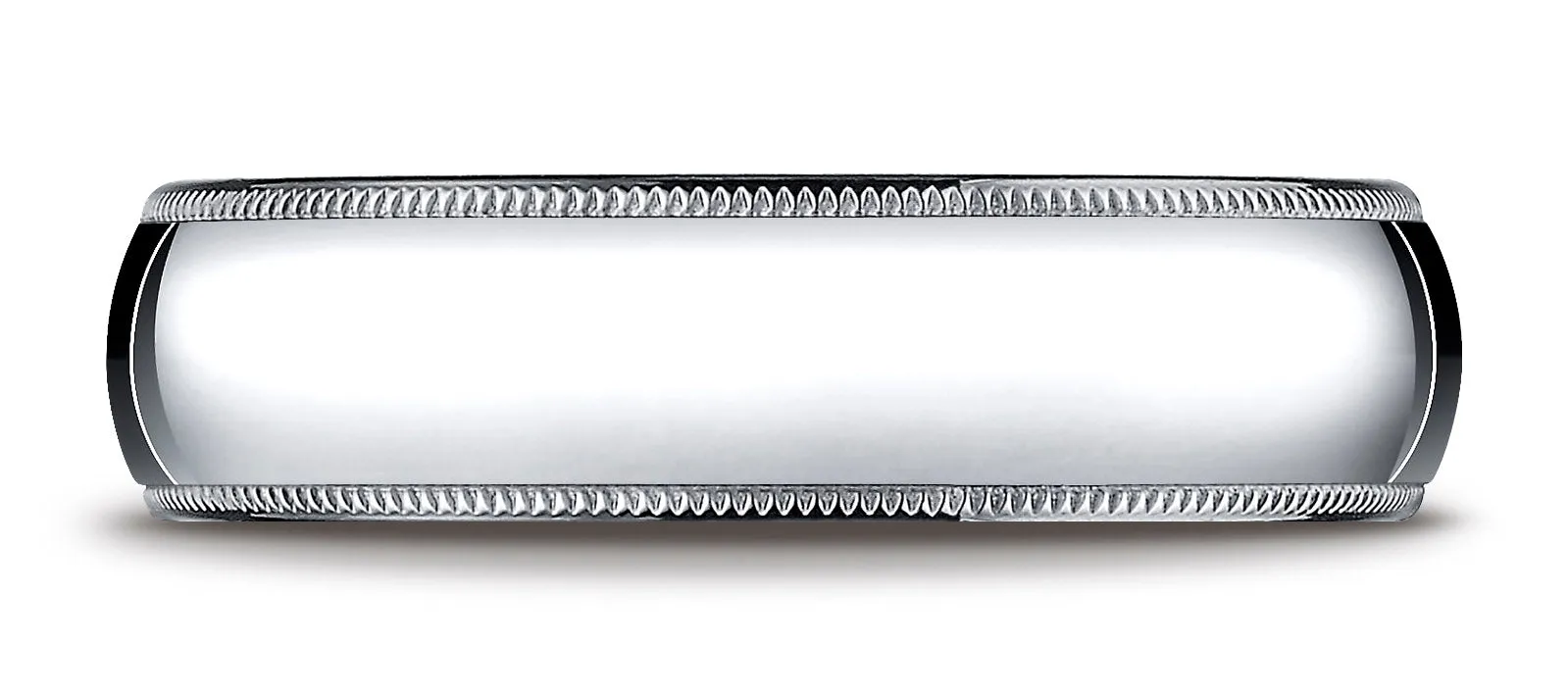 Benchmark 14K White Gold 6mm Slightly Domed Super Light Comfort-Fit Wedding Band Ring with Milgrain