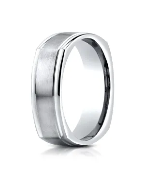 Benchmark 14K White Gold 7mm Comfort-Fit Satin-Finished Four-Sided Carved Design Wedding Band Ring