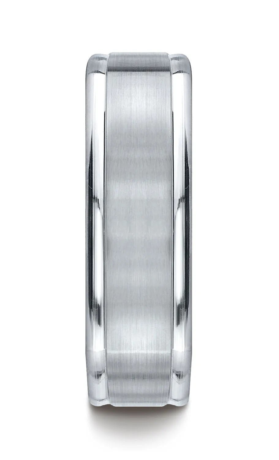 Benchmark 14K White Gold 7mm Comfort-Fit Satin-Finished Four-Sided Carved Design Wedding Band Ring