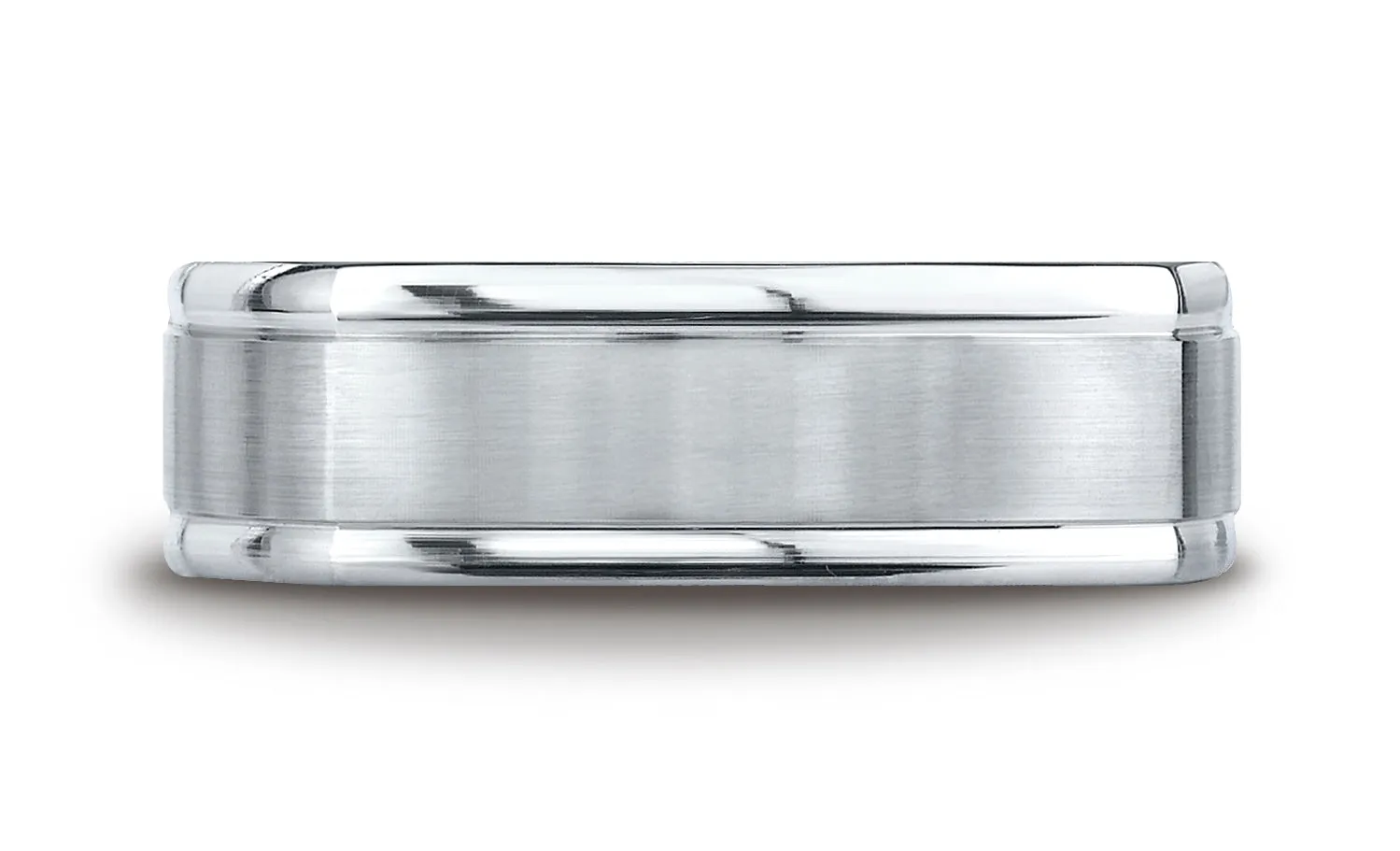 Benchmark 14K White Gold 7mm Comfort-Fit Satin-Finished Four-Sided Carved Design Wedding Band Ring