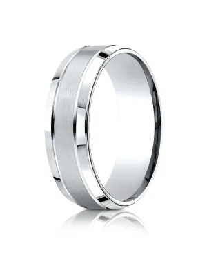 Benchmark 14k White Gold 7mm Comfort-Fit Satin-Finished High Polish Beveled Edge Carved Design Band (4-15)
