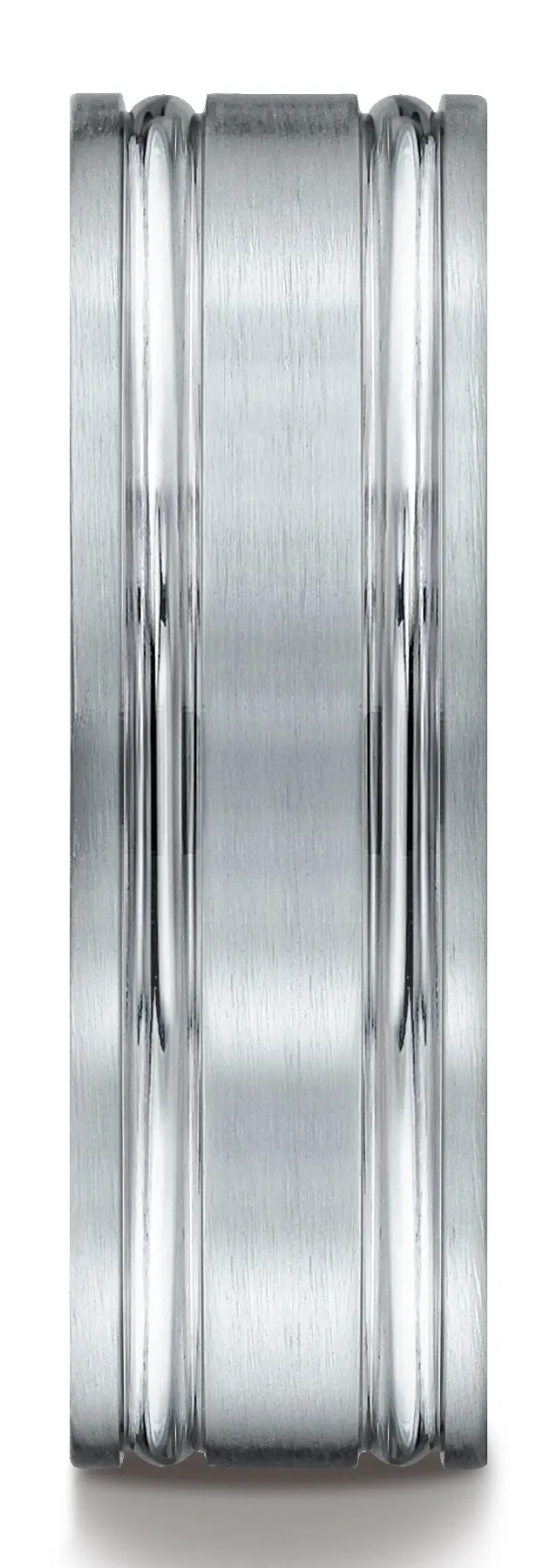 Benchmark 14k White Gold 7mm Comfort-Fit Satin-Finished w/ Parallel Grooves Carved Design Band (Sizes 4-15)