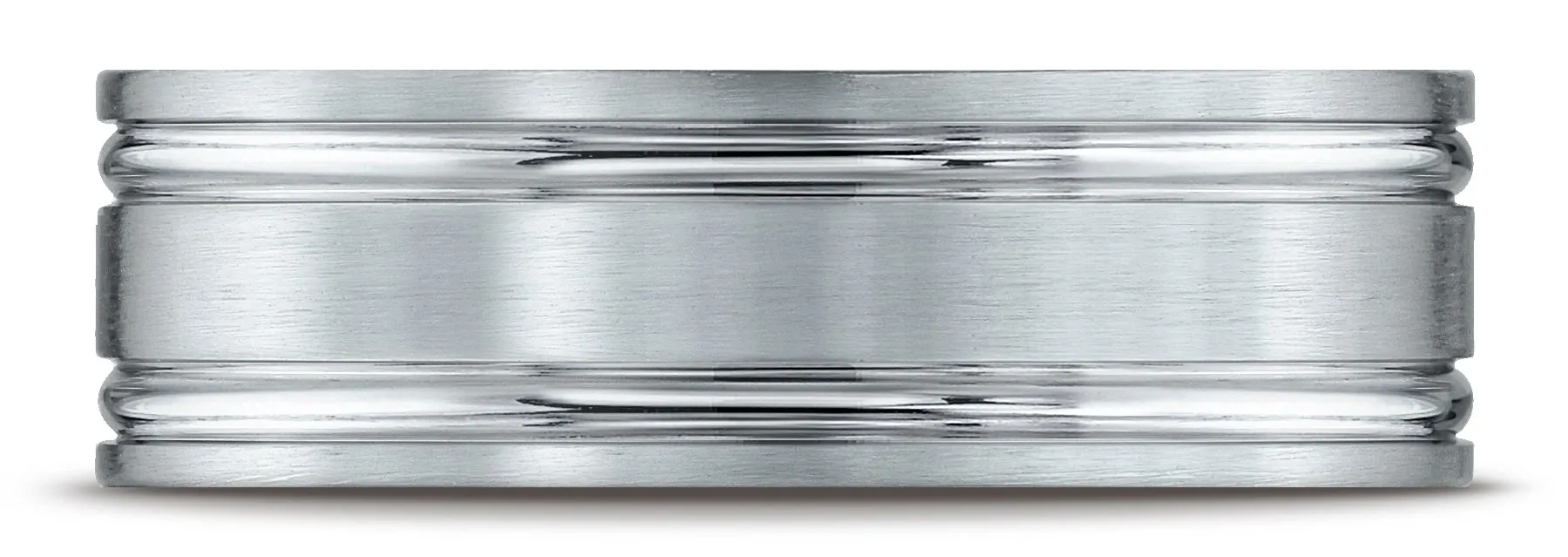Benchmark 14k White Gold 7mm Comfort-Fit Satin-Finished w/ Parallel Grooves Carved Design Band (Sizes 4-15)