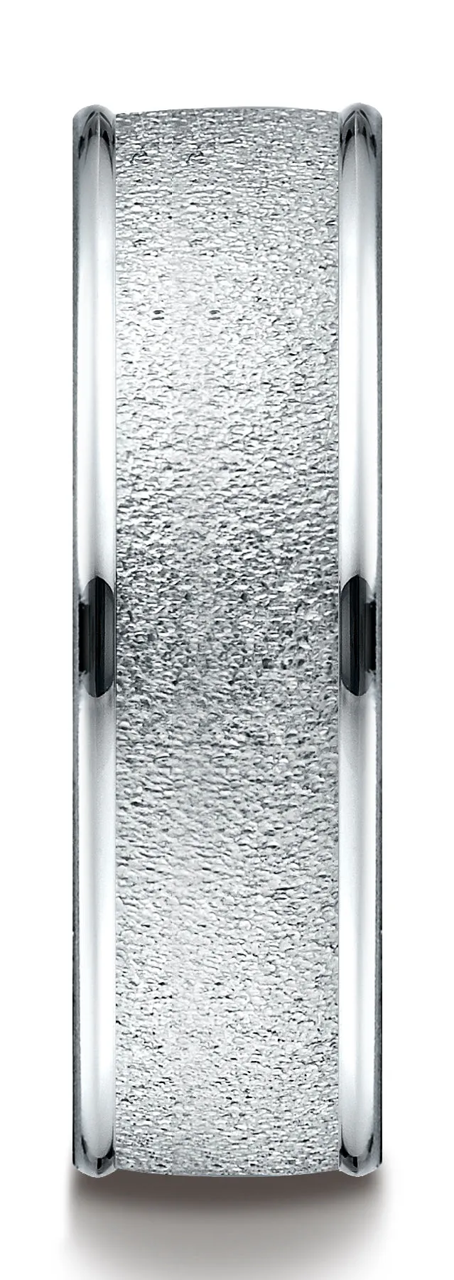 Benchmark 14k White Gold 7mm Comfort-Fit Wired-Finished High Polish Round Edge Carved Design Band (4-15)