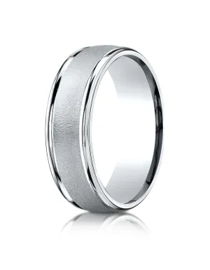 Benchmark 14k White Gold 7mm Comfort-Fit Wired-Finished High Polish Round Edge Carved Design Band (4-15)