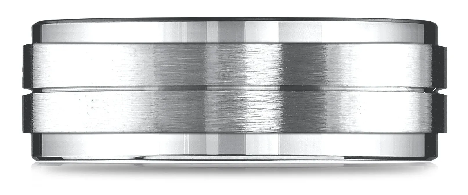Benchmark 14k White Gold 8mm Comfort-Fit Drop Bevel Satin Center Design Band, (Sizes 4-15)