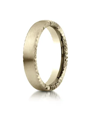 Benchmark 14K Yellow Gold 4.5mm Comfort-Fit Satin-Finished Rivet Coin Edging Carved Design Wedding Band