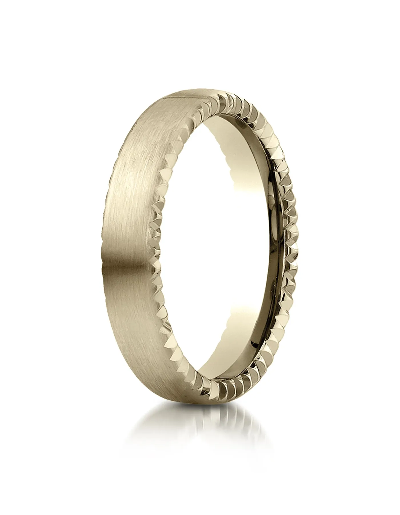 Benchmark 14K Yellow Gold 4.5mm Comfort-Fit Satin-Finished Rivet Coin Edging Carved Design Wedding Band