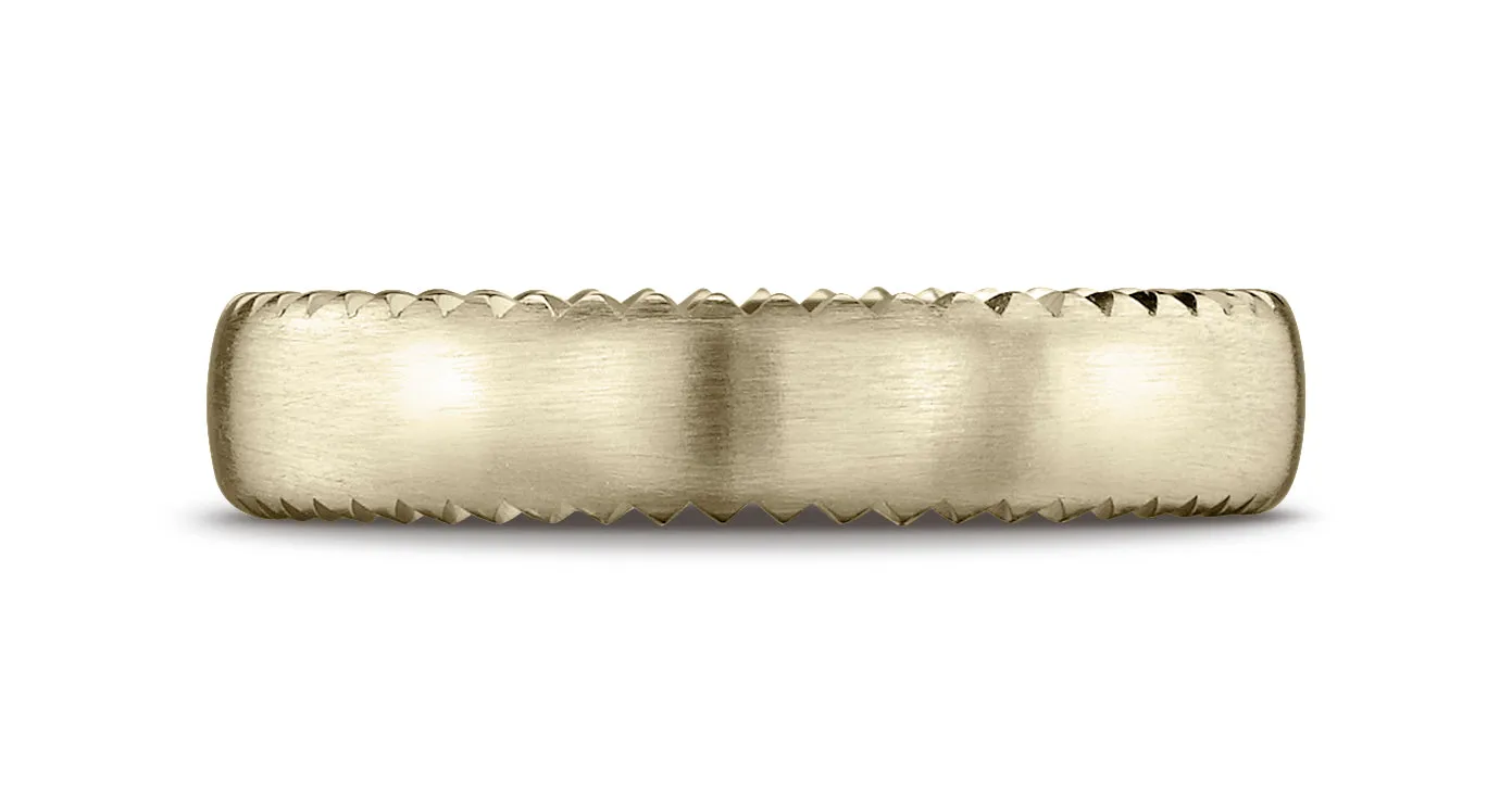 Benchmark 14K Yellow Gold 4.5mm Comfort-Fit Satin-Finished Rivet Coin Edging Carved Design Wedding Band