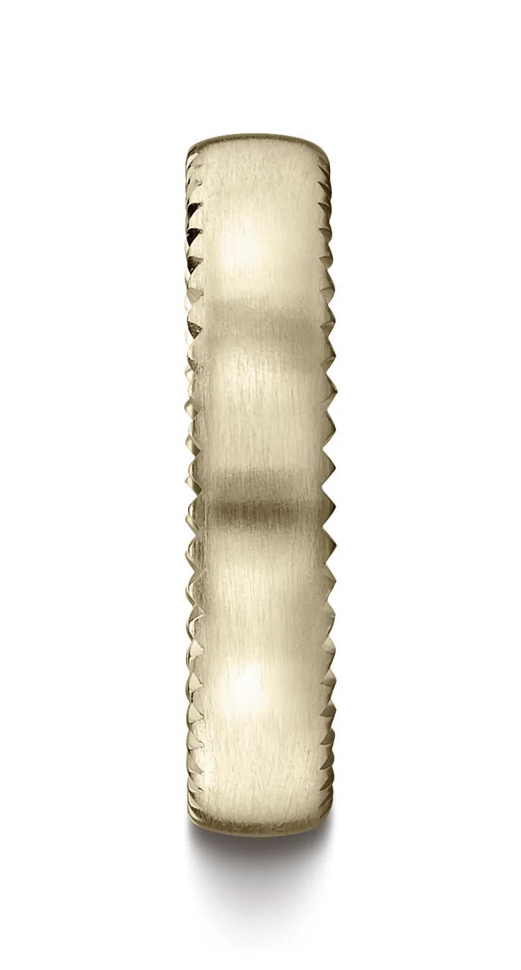 Benchmark 14K Yellow Gold 4.5mm Comfort-Fit Satin-Finished Rivet Coin Edging Carved Design Wedding Band