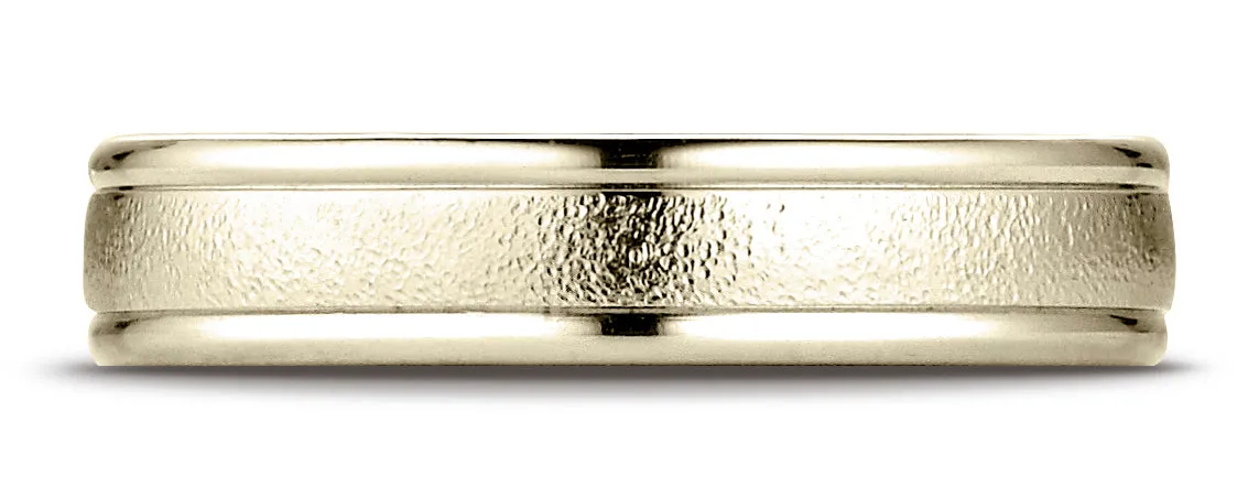 Benchmark 14K Yellow Gold 4mm Comfort-Fit Wired-Finished with Round Edge Carved Design Wedding Band Ring