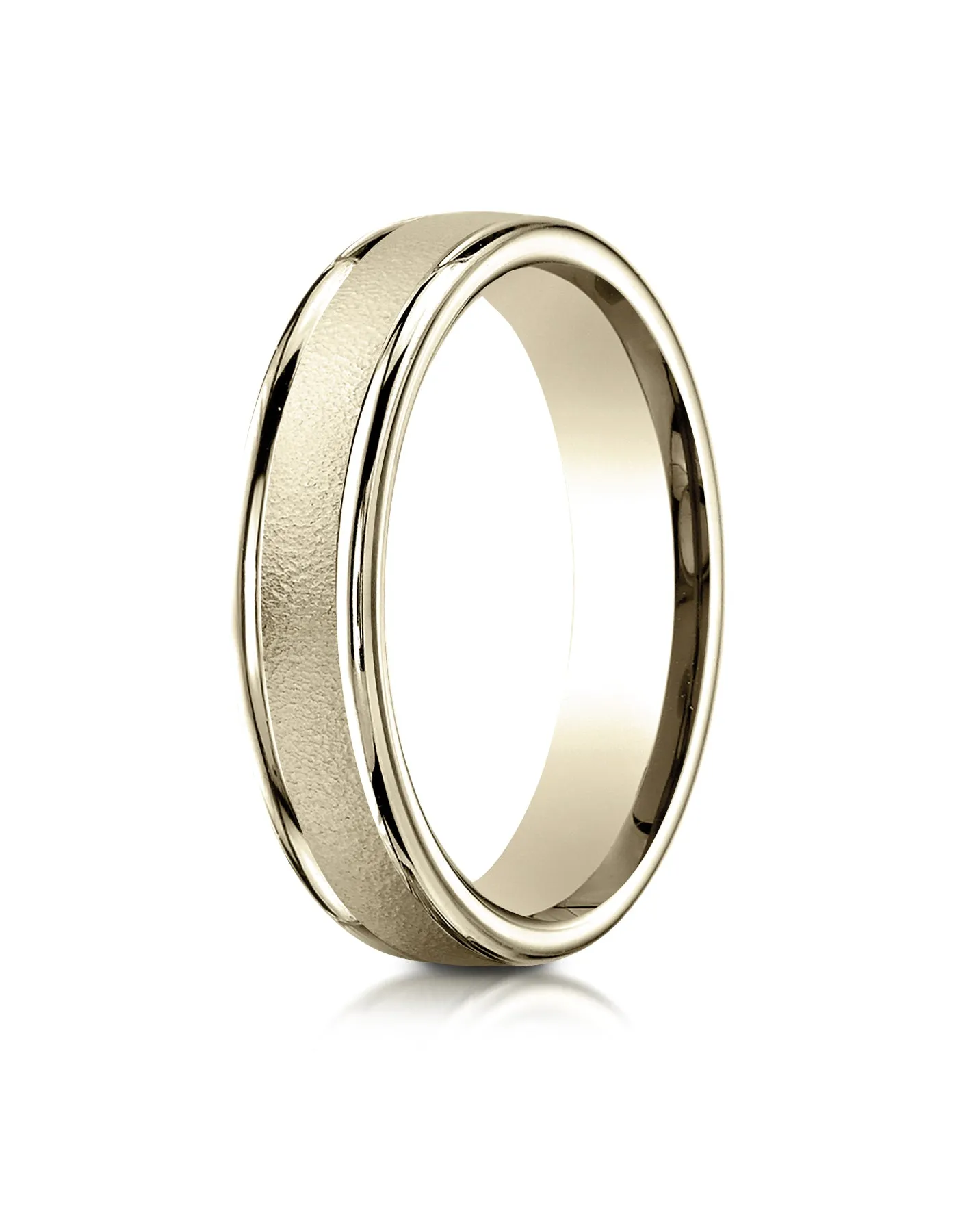 Benchmark 14K Yellow Gold 4mm Comfort-Fit Wired-Finished with Round Edge Carved Design Wedding Band Ring