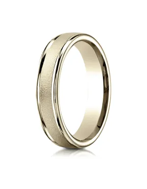 Benchmark 14K Yellow Gold 4mm Comfort-Fit Wired-Finished with Round Edge Carved Design Wedding Band Ring