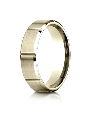 Benchmark 14K Yellow Gold 6mm Comfort-Fit Satin-Finished Grooves Carved Design Wedding Band Ring
