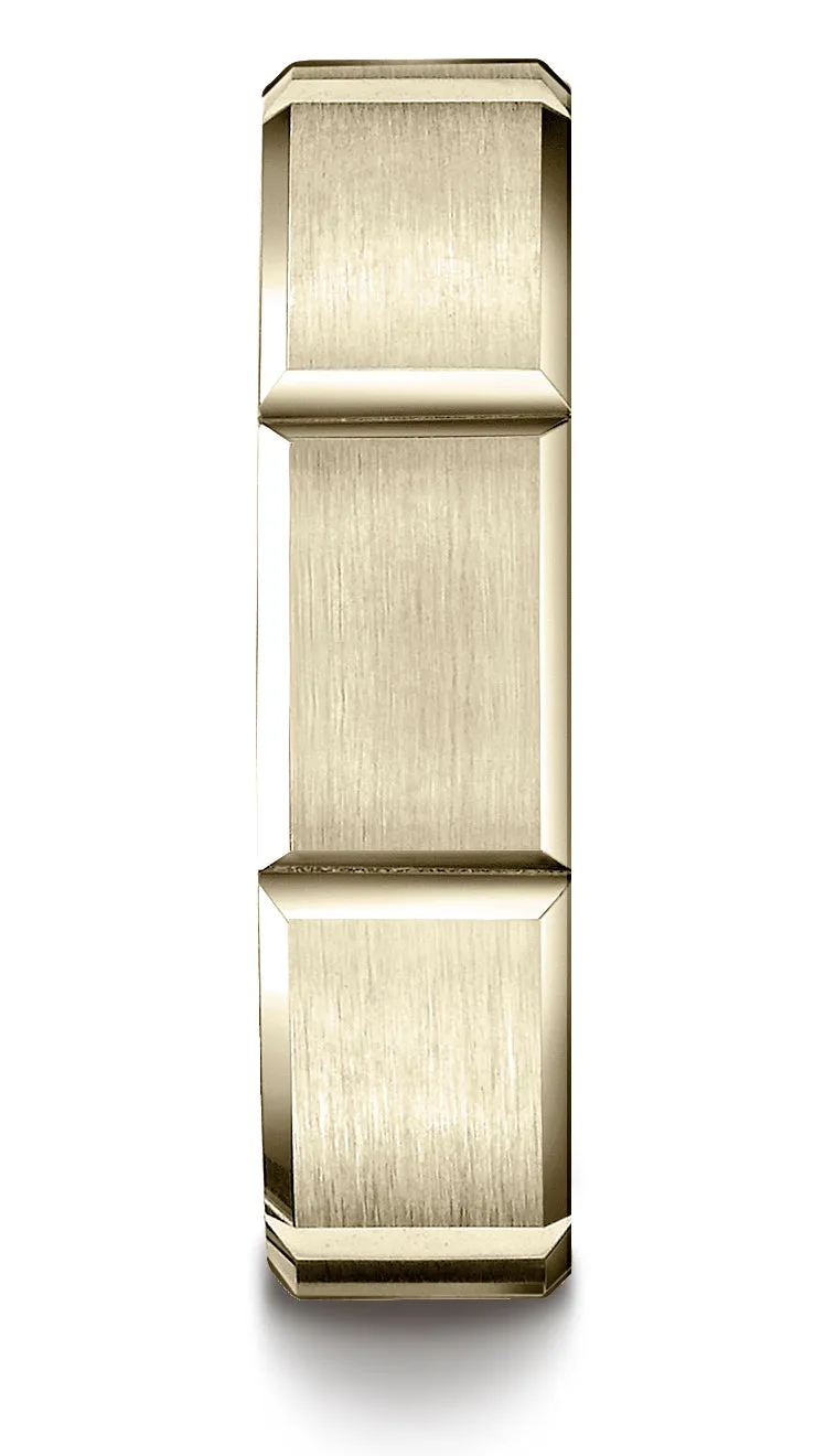 Benchmark 14K Yellow Gold 6mm Comfort-Fit Satin-Finished Grooves Carved Design Wedding Band Ring